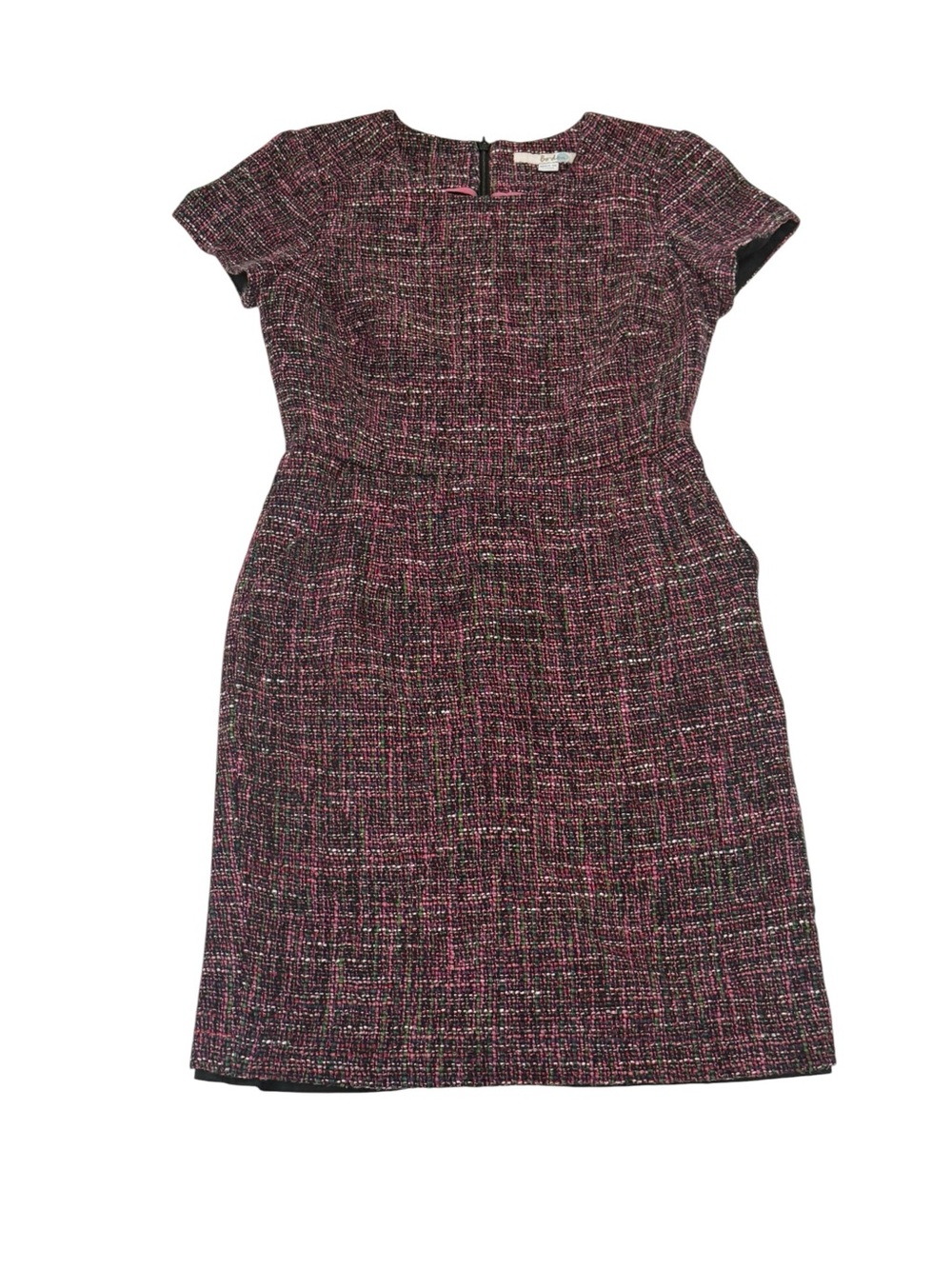 Boden‎ Tweed Short Sleeve Sheath Dress Pink Purple Green Mini Size 2 Petite
